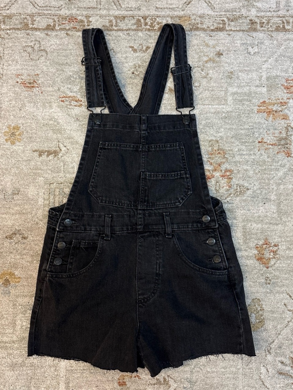 We The Free Black Denim Short Overalls Romper